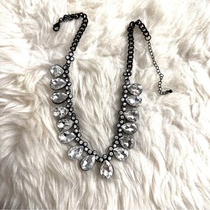 Large Rhinestone Descending To Chain Link Necklace